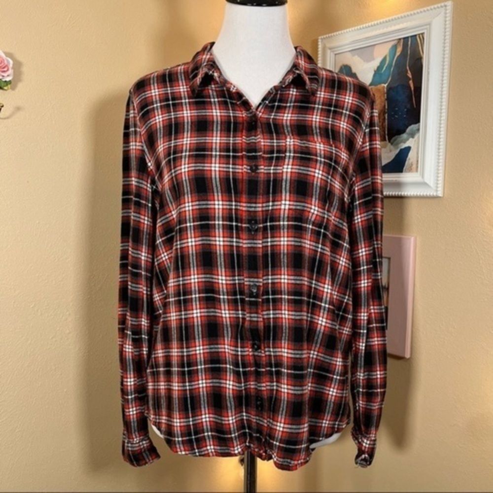 Forever 21 Plaid Button Down High Low Flannel - Women's Large